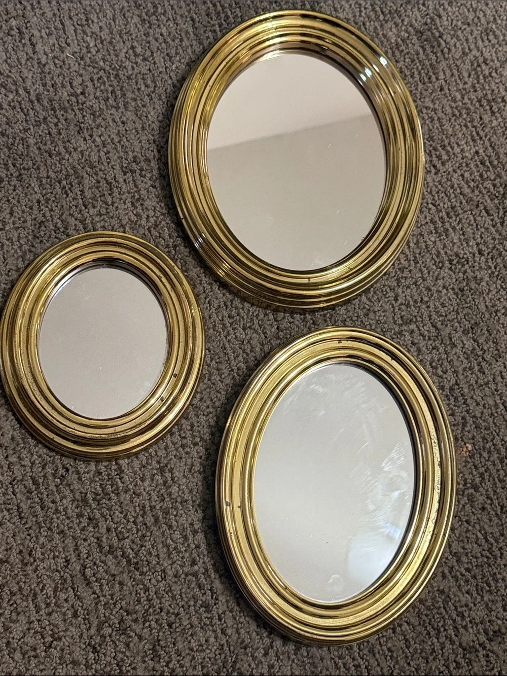Home Interiors Set of Three Gold Oval Wall Mirrors - Polished Frame
